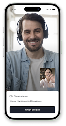 Mobile mockup of live agent talking to user to run the identification procedure.