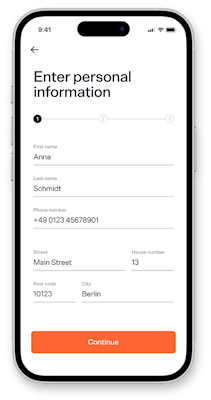 A digital mockup of a customer's "enter personal information" screen for digital identity verification.