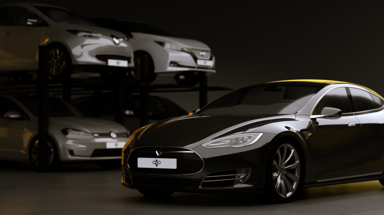 A group of electric cars with the Mercury logo on the licence plates.