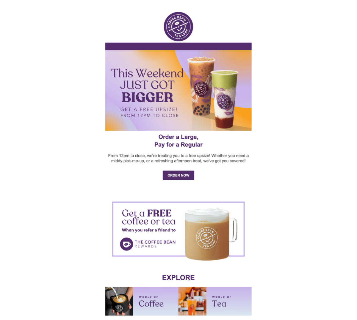 Coffee Bean and Tea Leaf marketing email