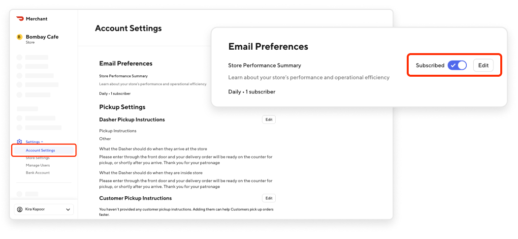 Merchant Portal - Email Preferences