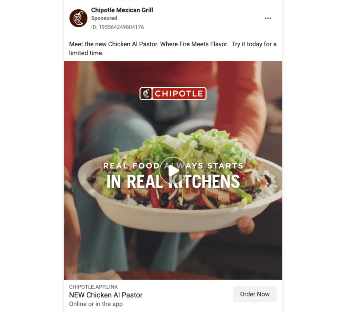 Example restaurant Instagram ad from Chipotle