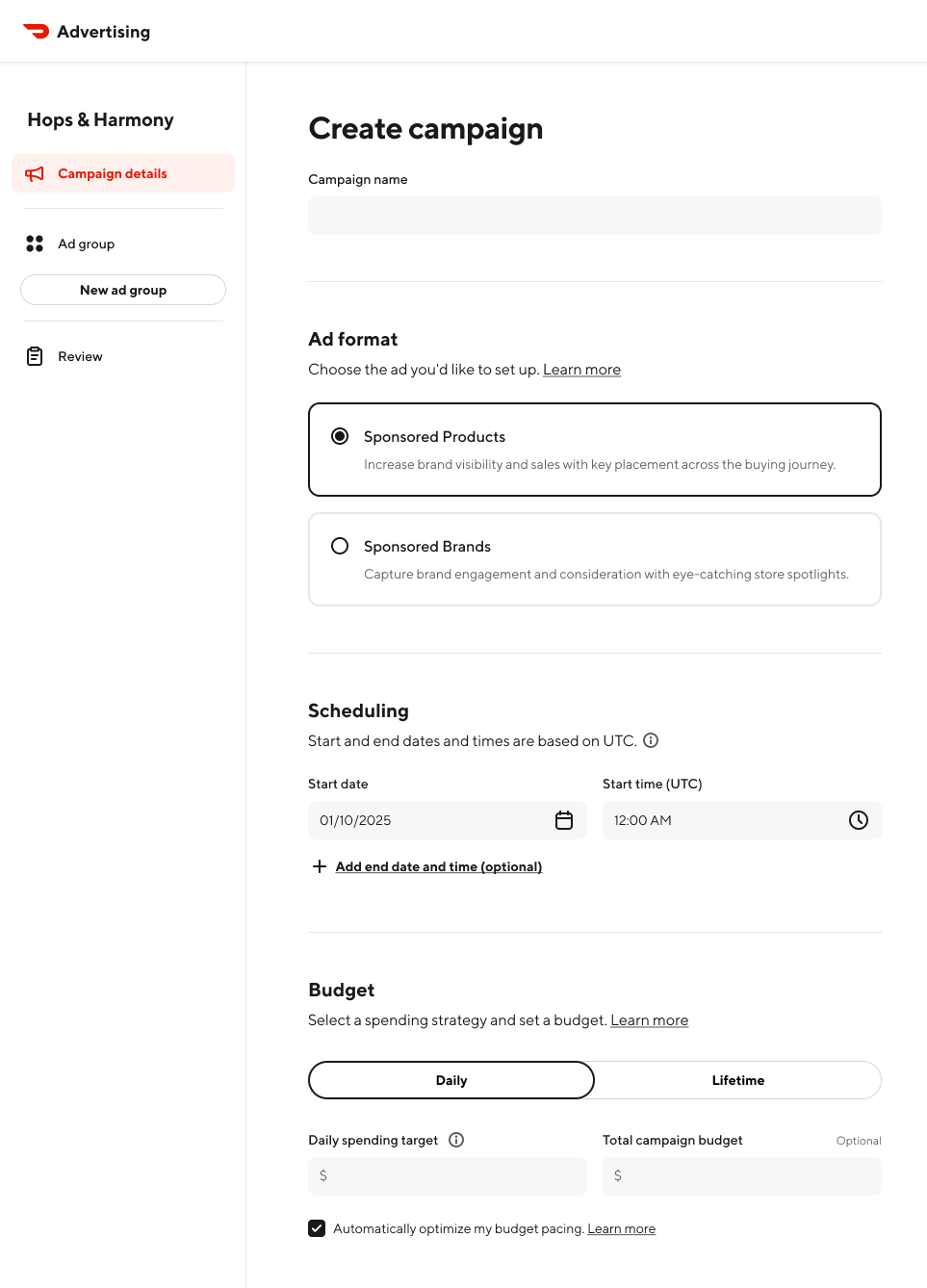 Ads Sponsored Product - Create Campaign Image
