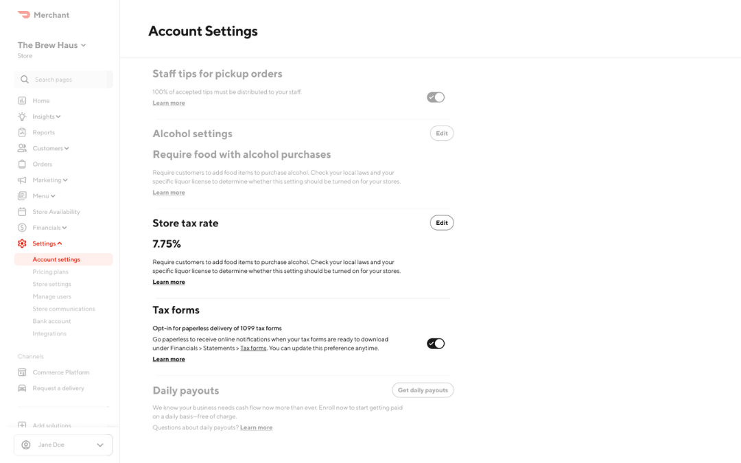 Mx - Portal - Account Settings - Store Tax Rate