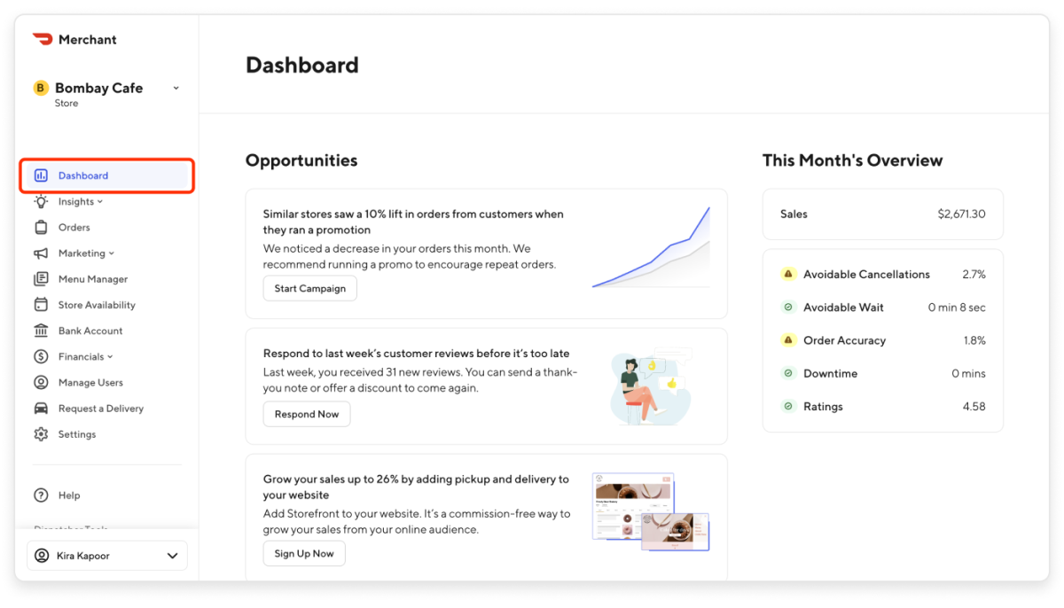 Merchant Portal - Main Dashboard View