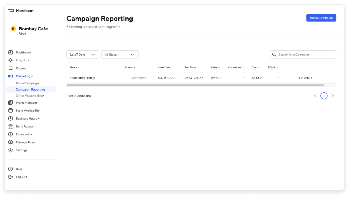 Merchant Portal - Campaign Reporting