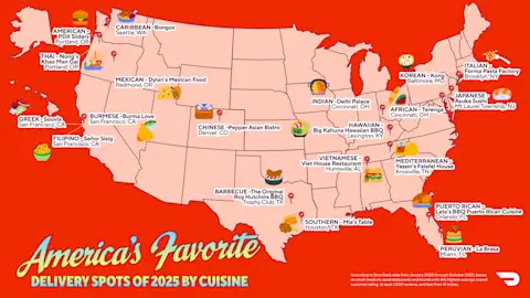 America’s Favorite Delivery Spots 2025 - map infographic