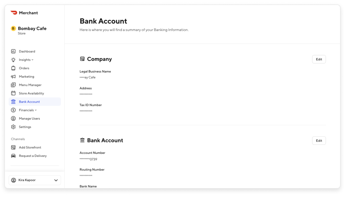 Merchant Portal - Banking