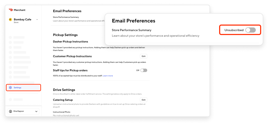 Merchant Portal - Email Preferences