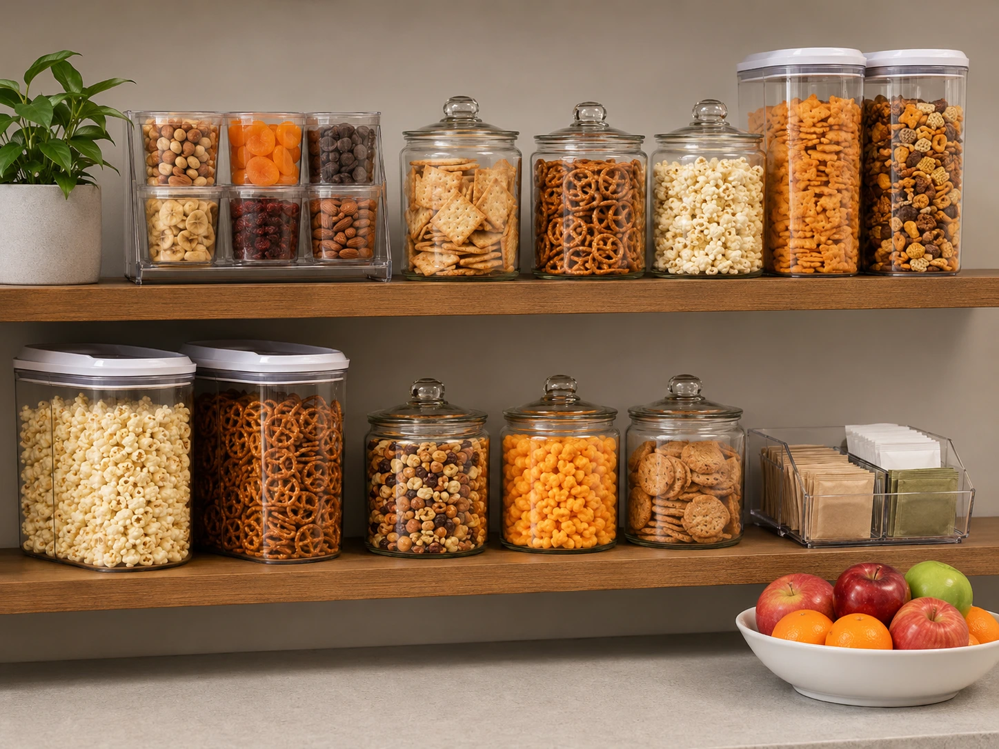 a picture of a pantry with multiple snacks