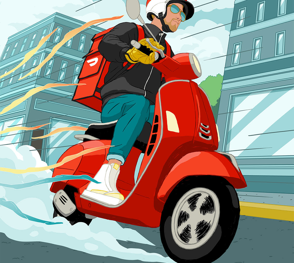 Dx Blog (US/CA/AU/NZ) - Tips for 5-Star Delivery - Illustration of Dasher on scooter