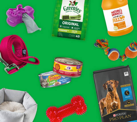 Visual asset of items sold at Pet Supplies Plus stores.