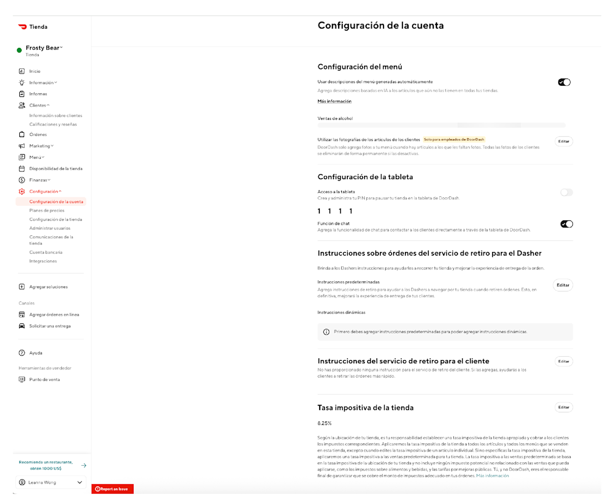 Account settings - spanish