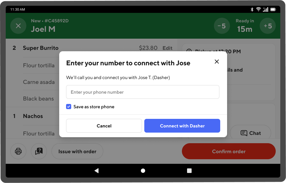 Mx tablet - Contact you dasher (phone)