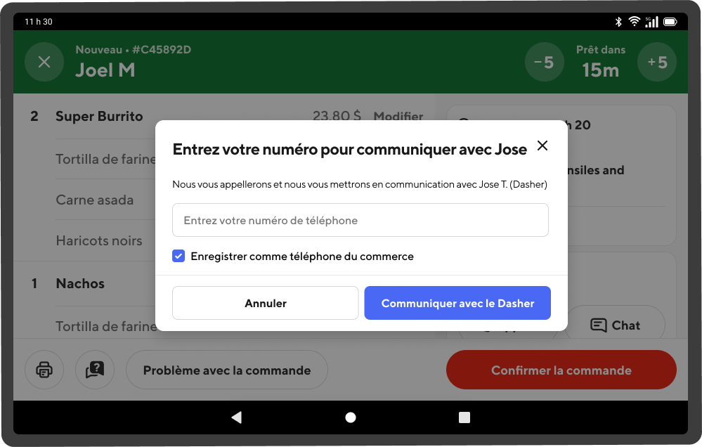 Contact your dasher - Fr