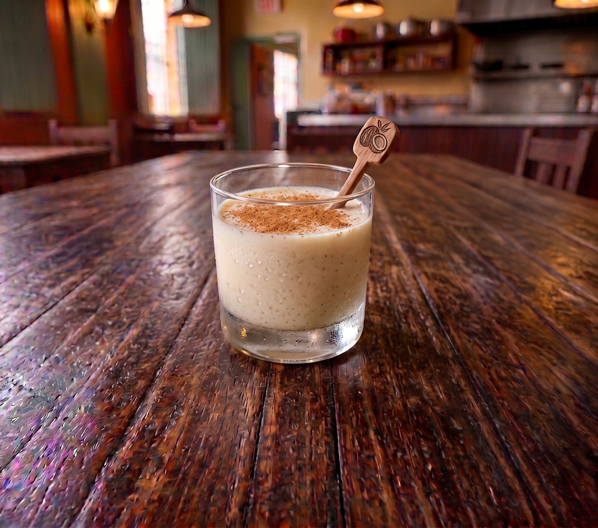 A glass of coquito.