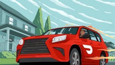 Dx Blog (US/CA/AU/NZ) - How to Use the DoorDash Dasher App - Illustration DoorDash branded vehicle rushing to rescue