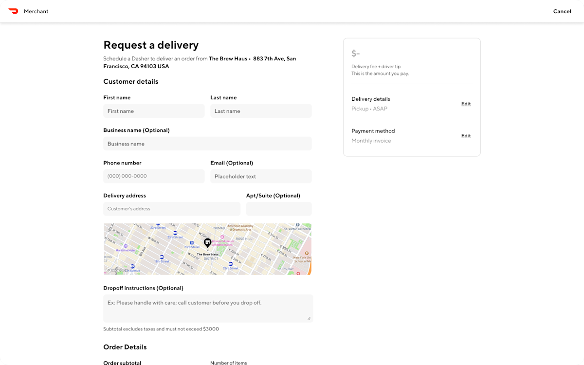 Mx - Portal - Drive On-Demand - Request a Delivery