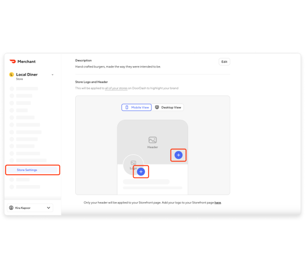 Customize your store Merchant Portal screenshot