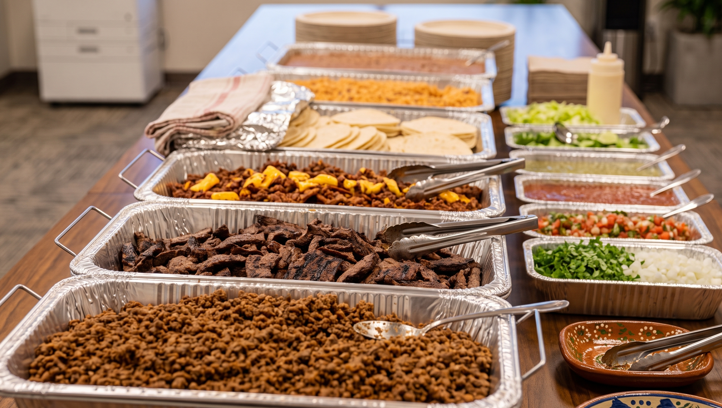 A table of a taco bar for catering