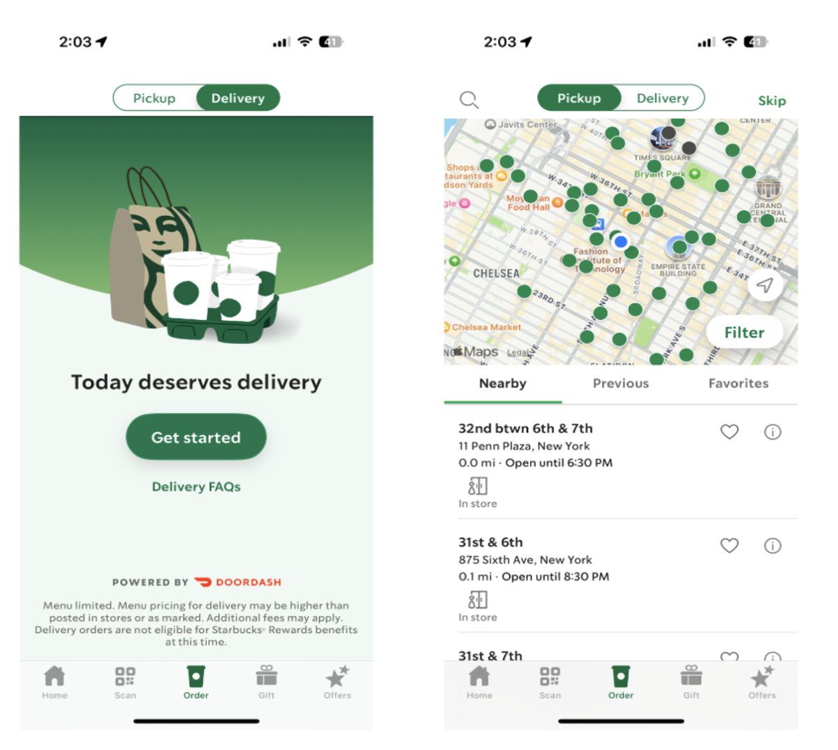 Starbucks Drive and Storefront in-app screenshot for newsroom post