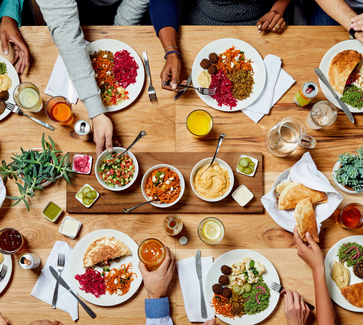 people enjoying a team lunch