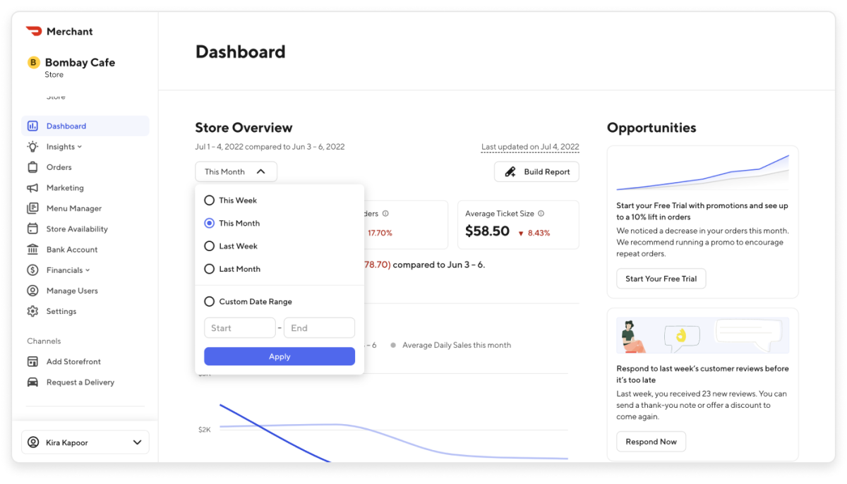 Merchant Portal Dashboard - Filter