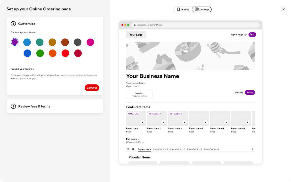 Mx - Portal - Online Ordering Set Up