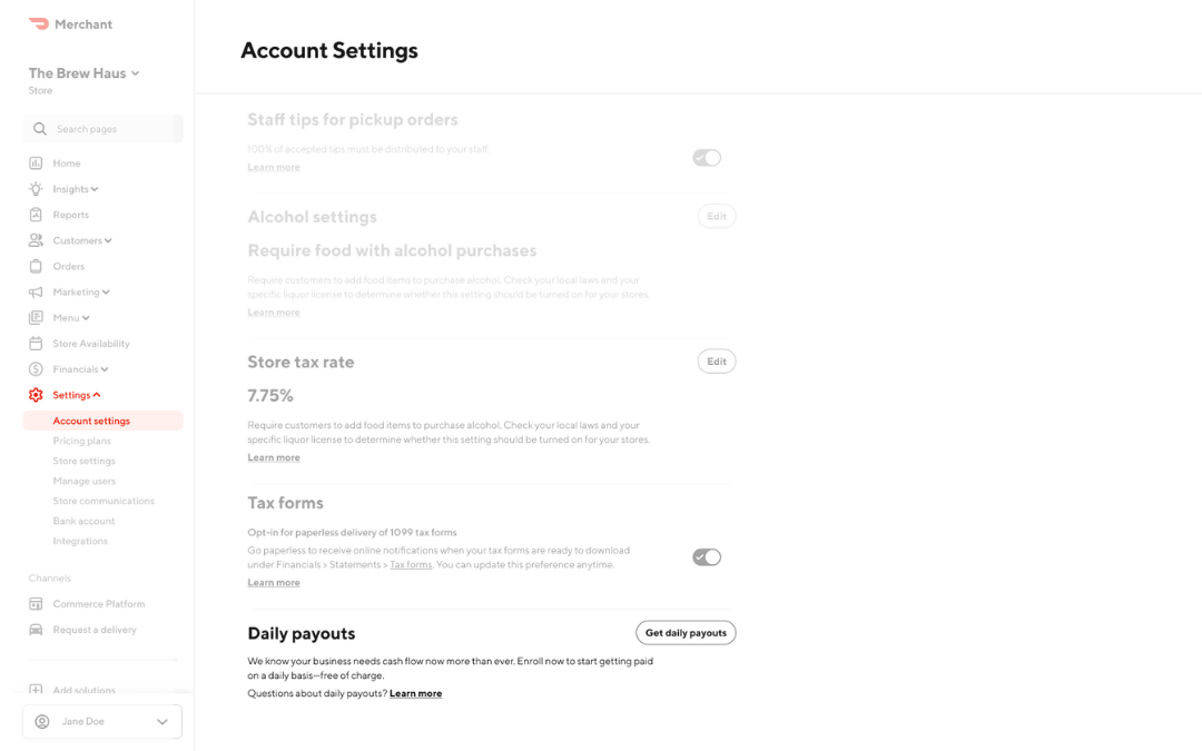 Mx - Portal - Account Settings - Daily Payouts