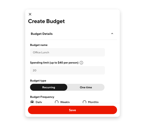 Screenshot of "Create Budget" screen in app