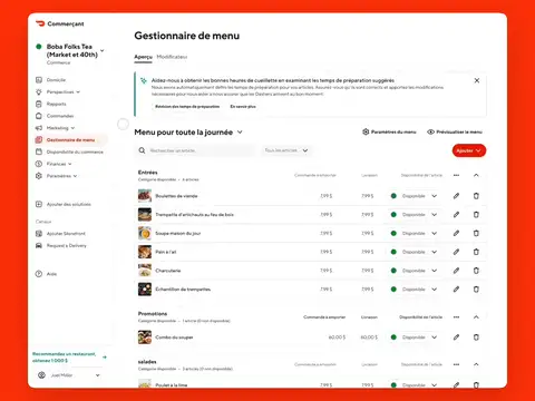 Item Prep Time - Menu Manager - FR-CA