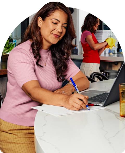 Mx Hero -  women writing with laptop - pop out