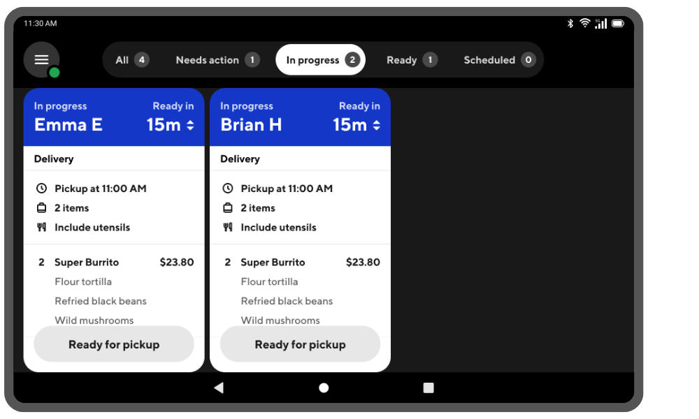 Mx Tablet: Orders in Progress