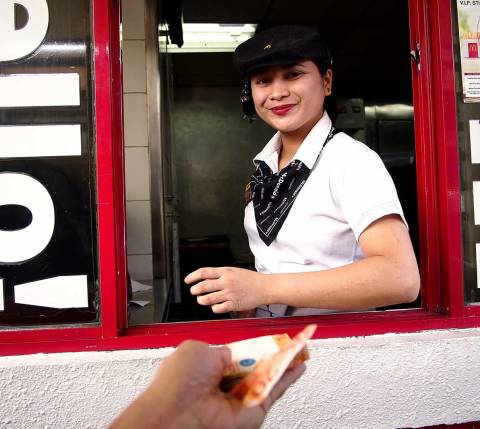 Picking up an order at a drive-thru