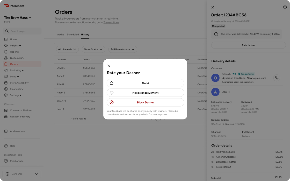 Mx - Portal - Completed Order - Rate Dasher