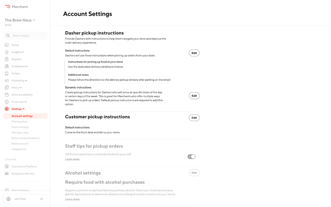 Mx - Portal - Pickup Settings