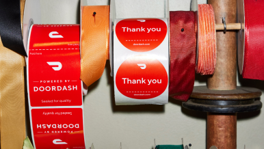 Direct mail for restaurants DoorDash ribbons and stickers 