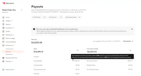 merchant-tax-facilitator Payout view