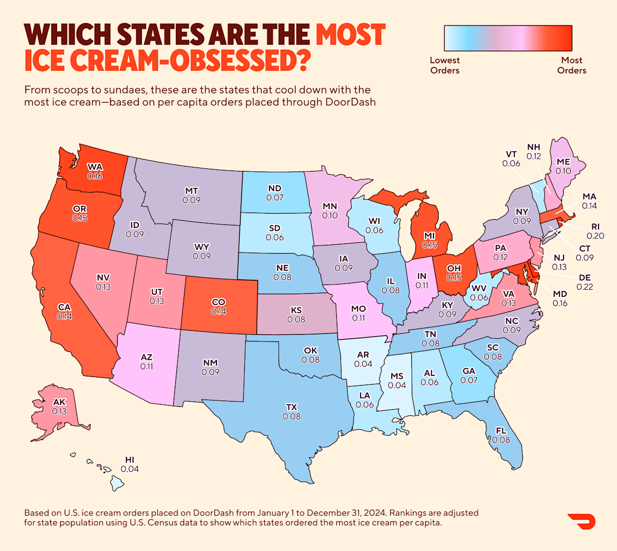 Heat map of most ice cream obsessed states