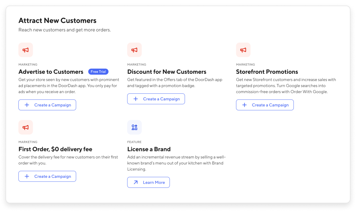 DoorDash Merchant Portal - Attract New Customers 