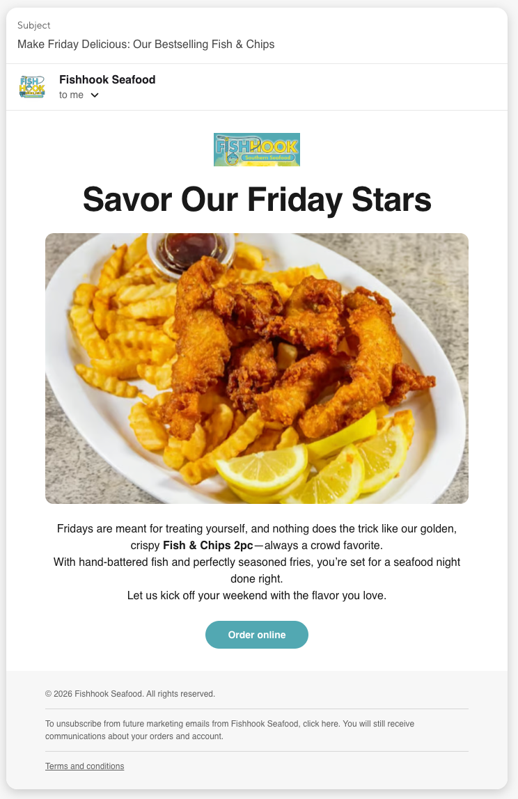 Fishhook Seafood Automated Email Marketing