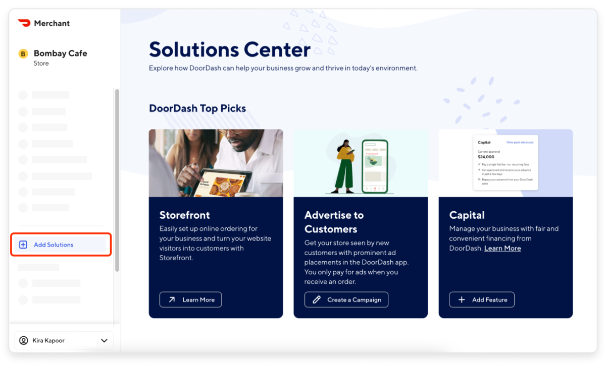 DoorDash Merchant Portal - Add Solutions