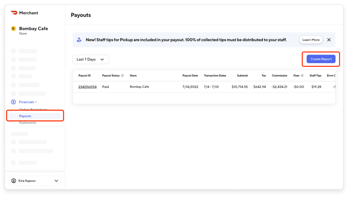 Merchant Portal - View Payouts