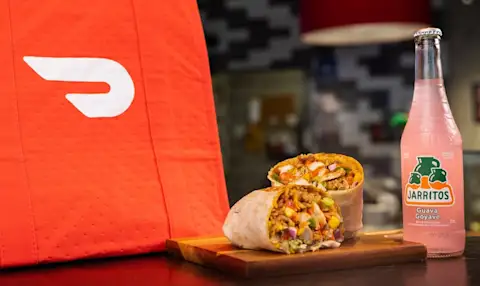 DoorDash order from BarBurrito with a burrito and a Guava Jarritos