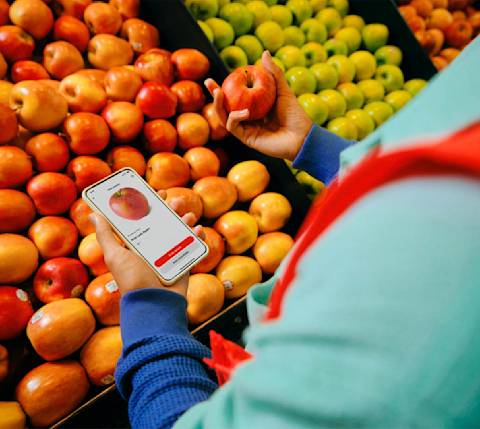 Mx Blog - Grocery image - dasher with apples in produce section 