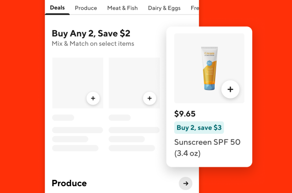 CPG ad on DoorDash with a promotional offer for sunscreen