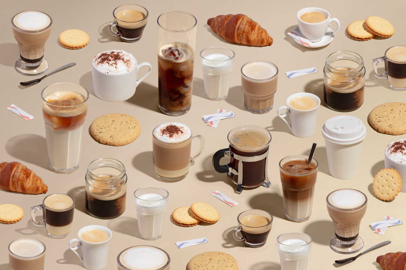 Cups of different types of coffee