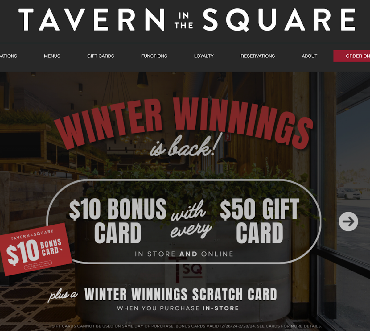 holiday promo for Tavern in the Square
