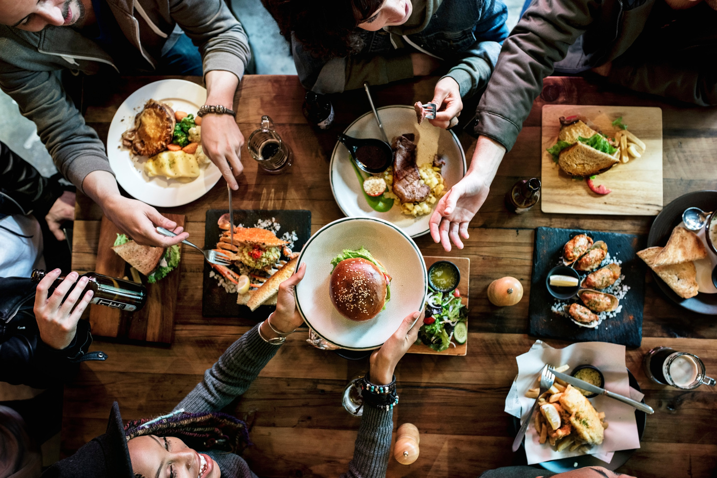 Table with food at a restaurant