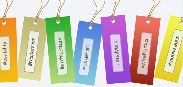 smart tags-6 tags each 1 color of the rainbow with a hashtag on it